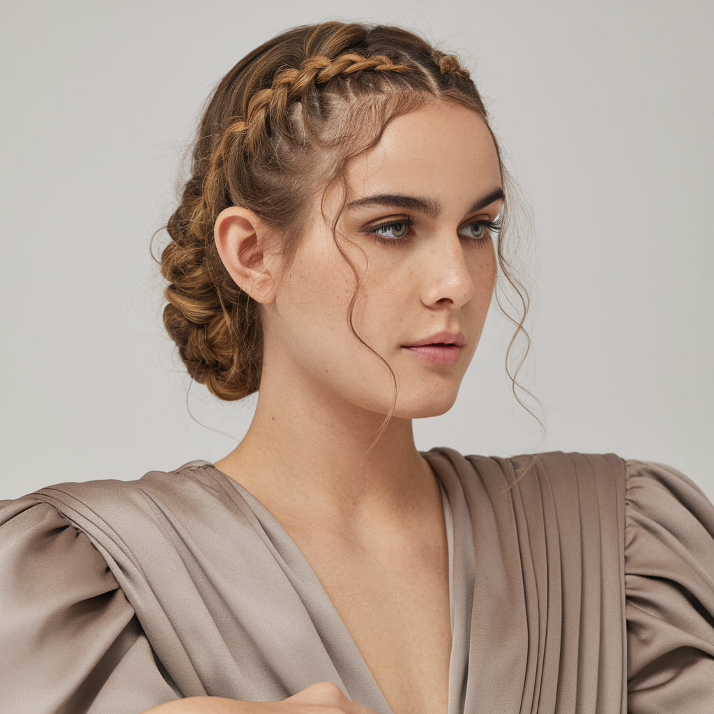 Braided Low Bun With Wavy Face Framing Strands