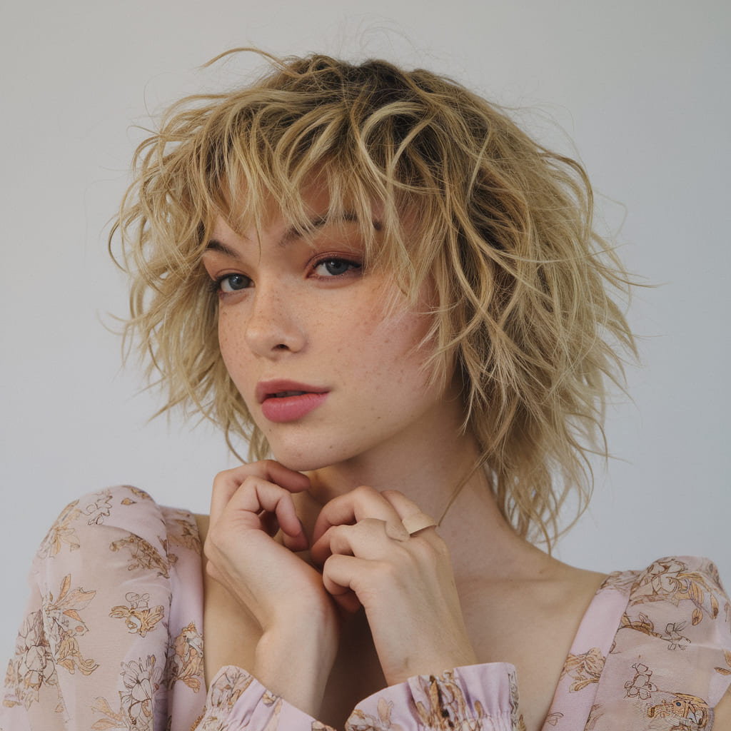 Curly Shaggy Long Bob