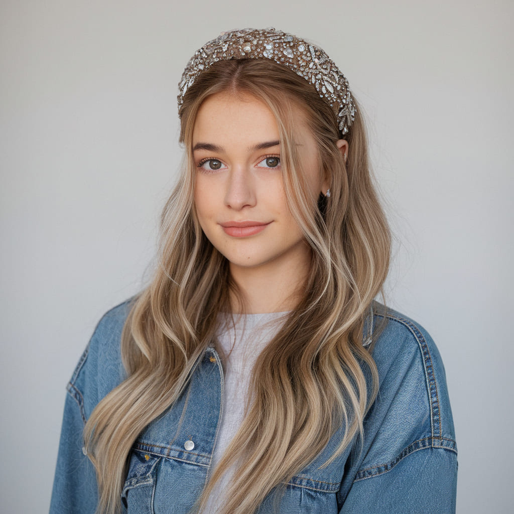 Loose Waves with a Bedazzled Headband