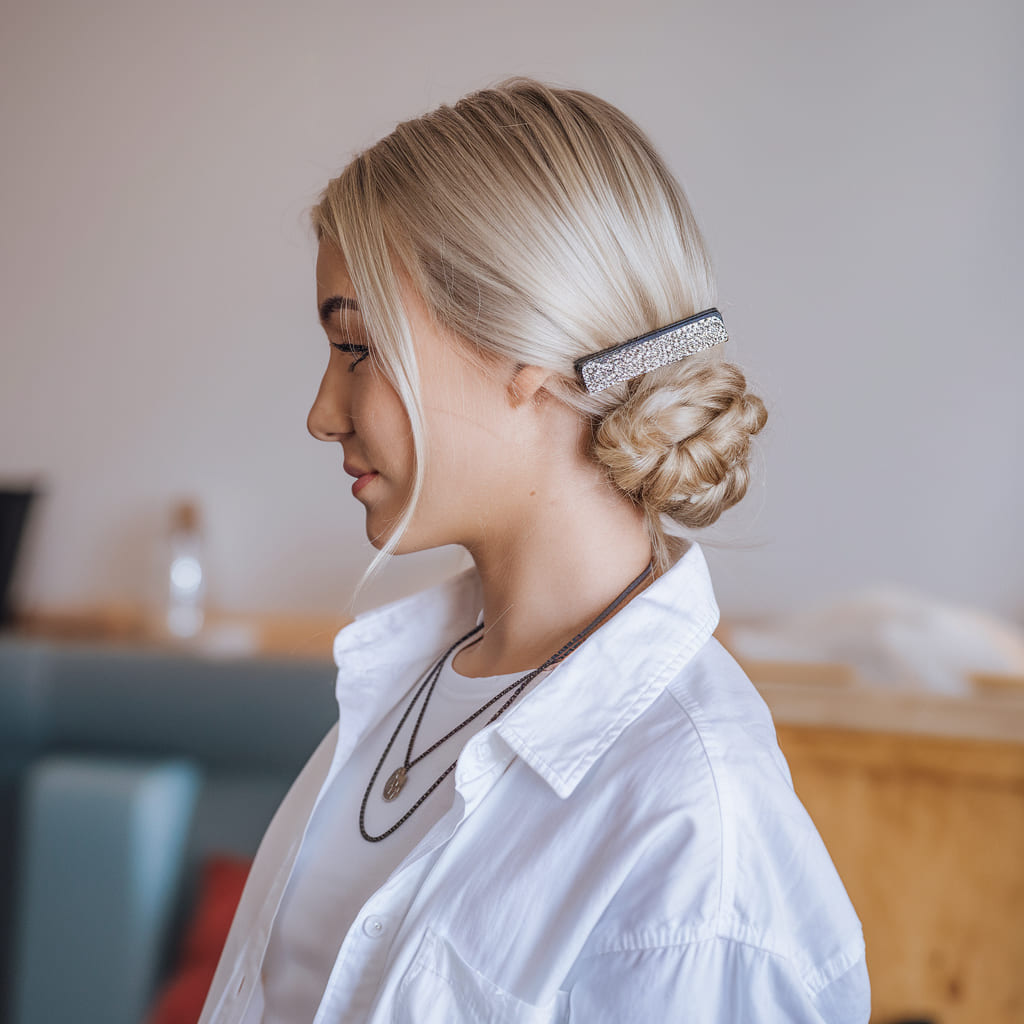 Low Twisted Bun With Bedazzled Barrette