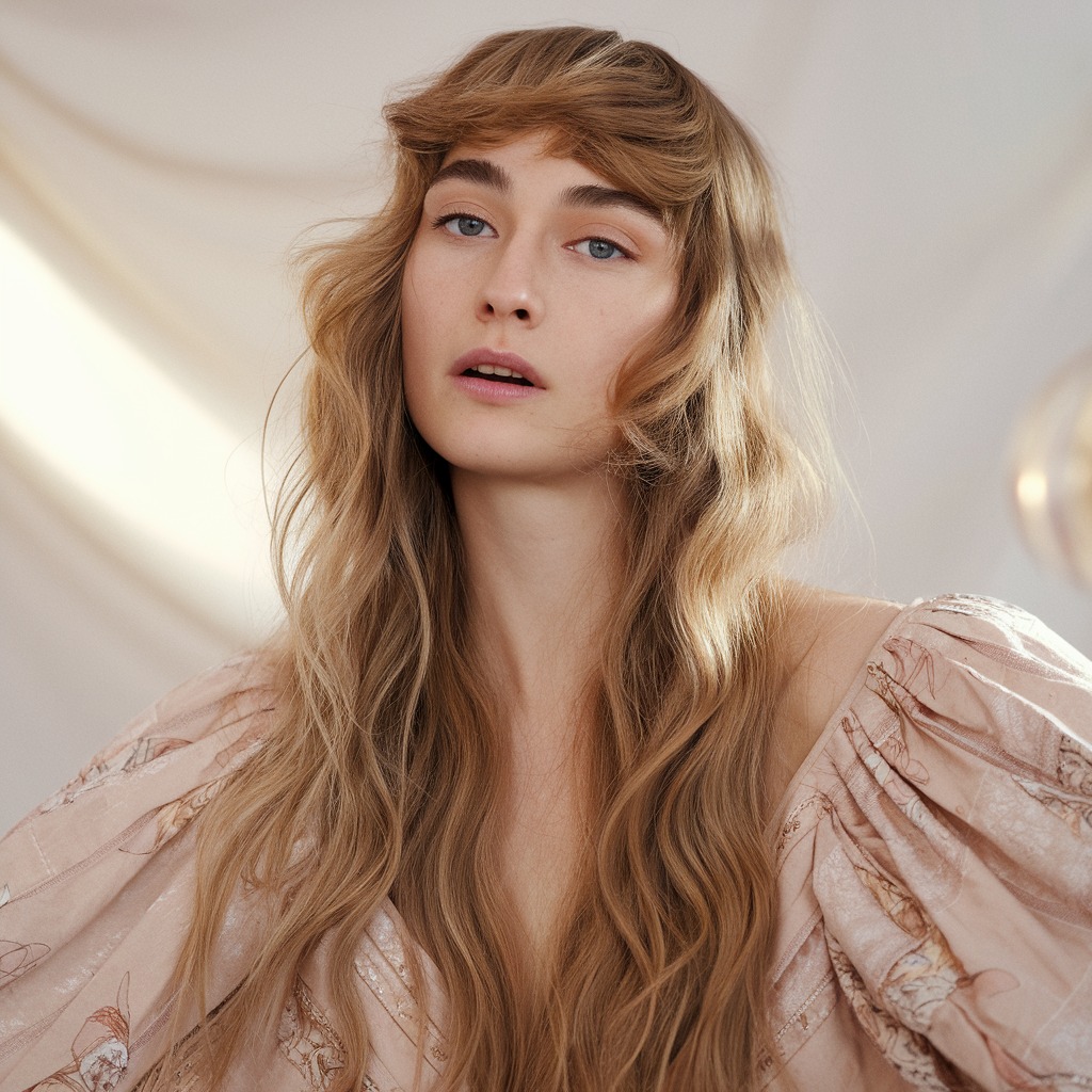 Arched Bangs with Voluminous Waves for Long Face