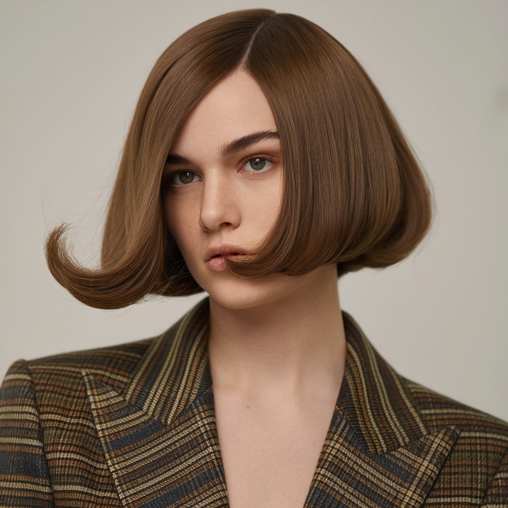 Asymmetrical Brunette Bob with Blunt Ends