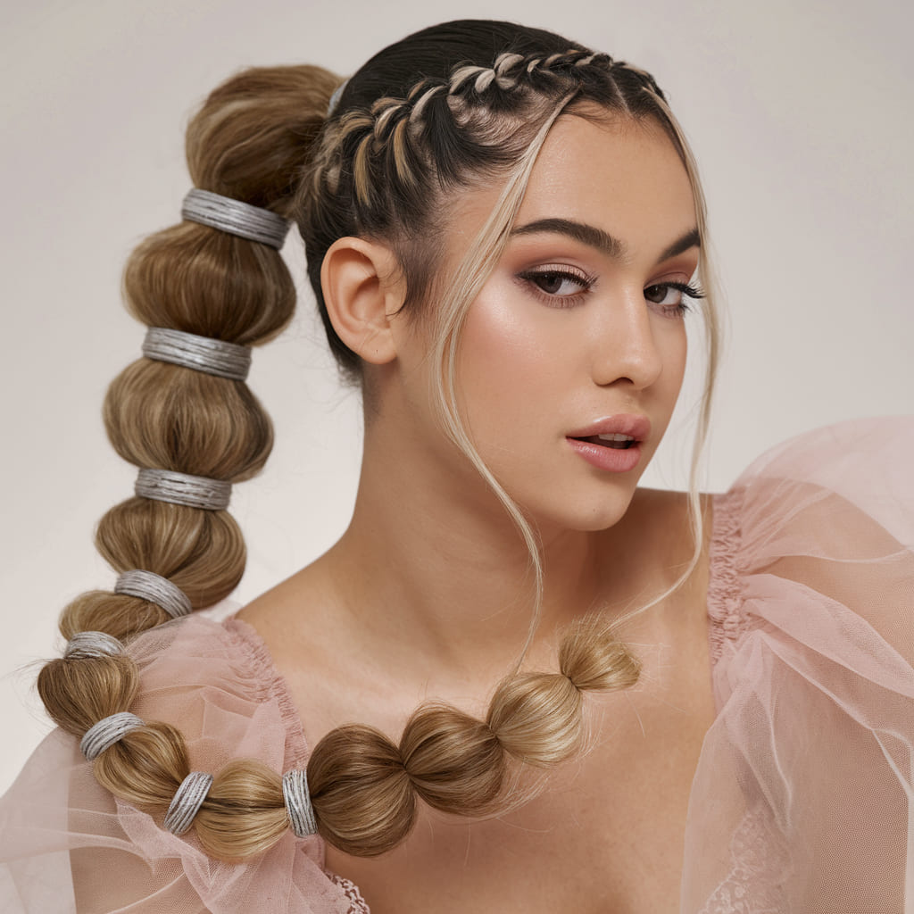 Bubble Ponytail with Silver Highlights