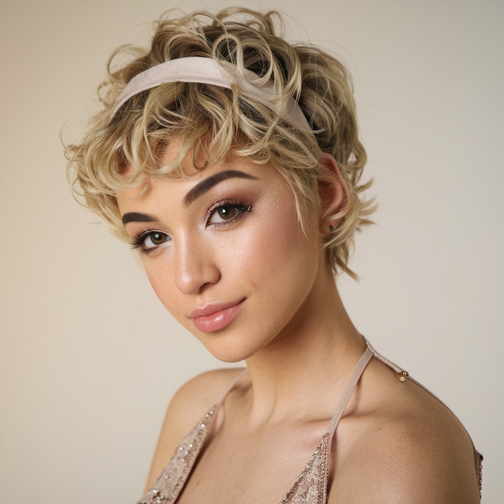 Curly Pixie with a Headband