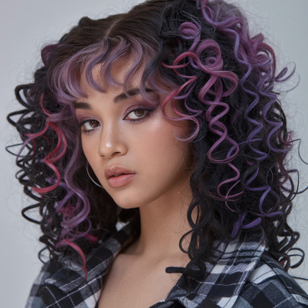 Deep Purple and Black Spiral Curls