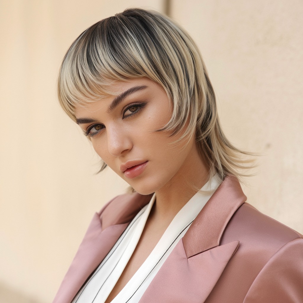 Face-Framing Highlights for a Sleek Wolf Cut