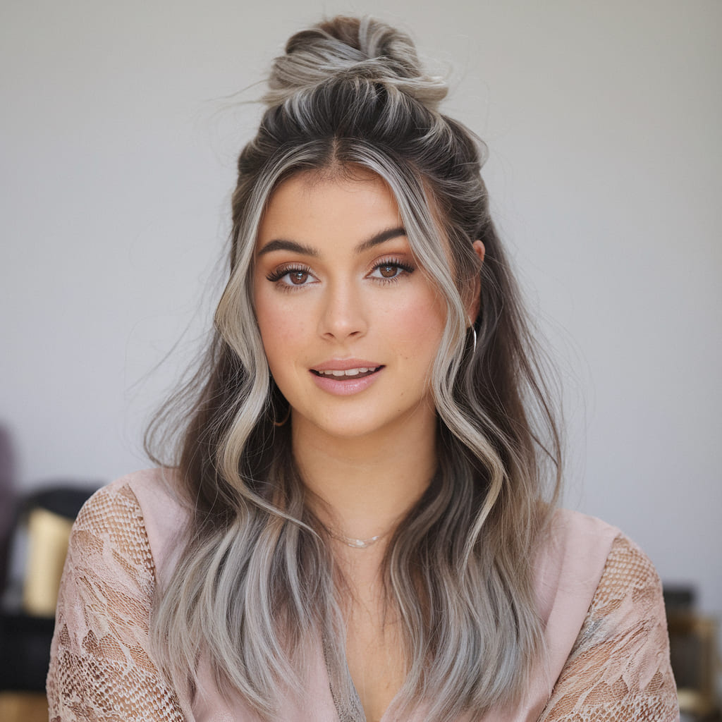 Half Up Top Knot with Silver Highlights