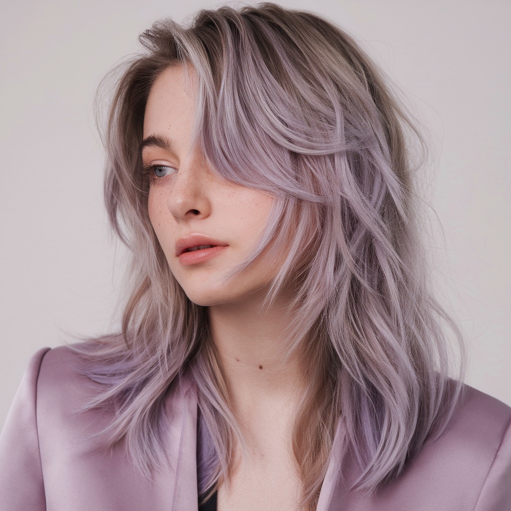 Lavender Highlights on Light Brown Layers