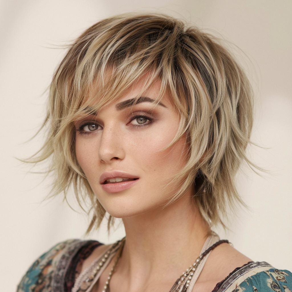 Layered Crop with Side-Swept Fringe