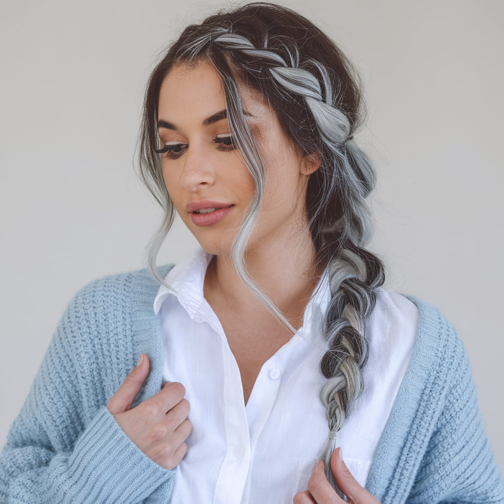 Loose French Braid with Silver Highlights