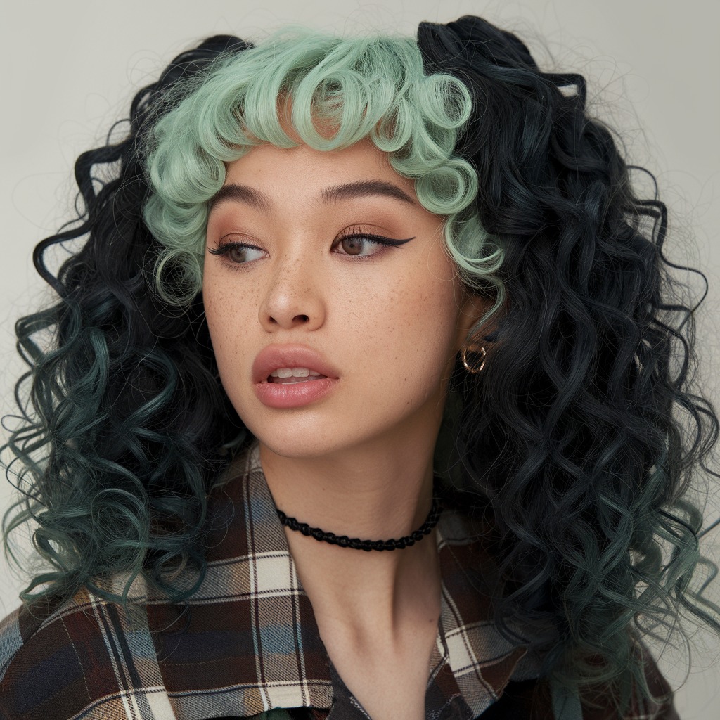 Mint Green with Black Base for Thick Curls