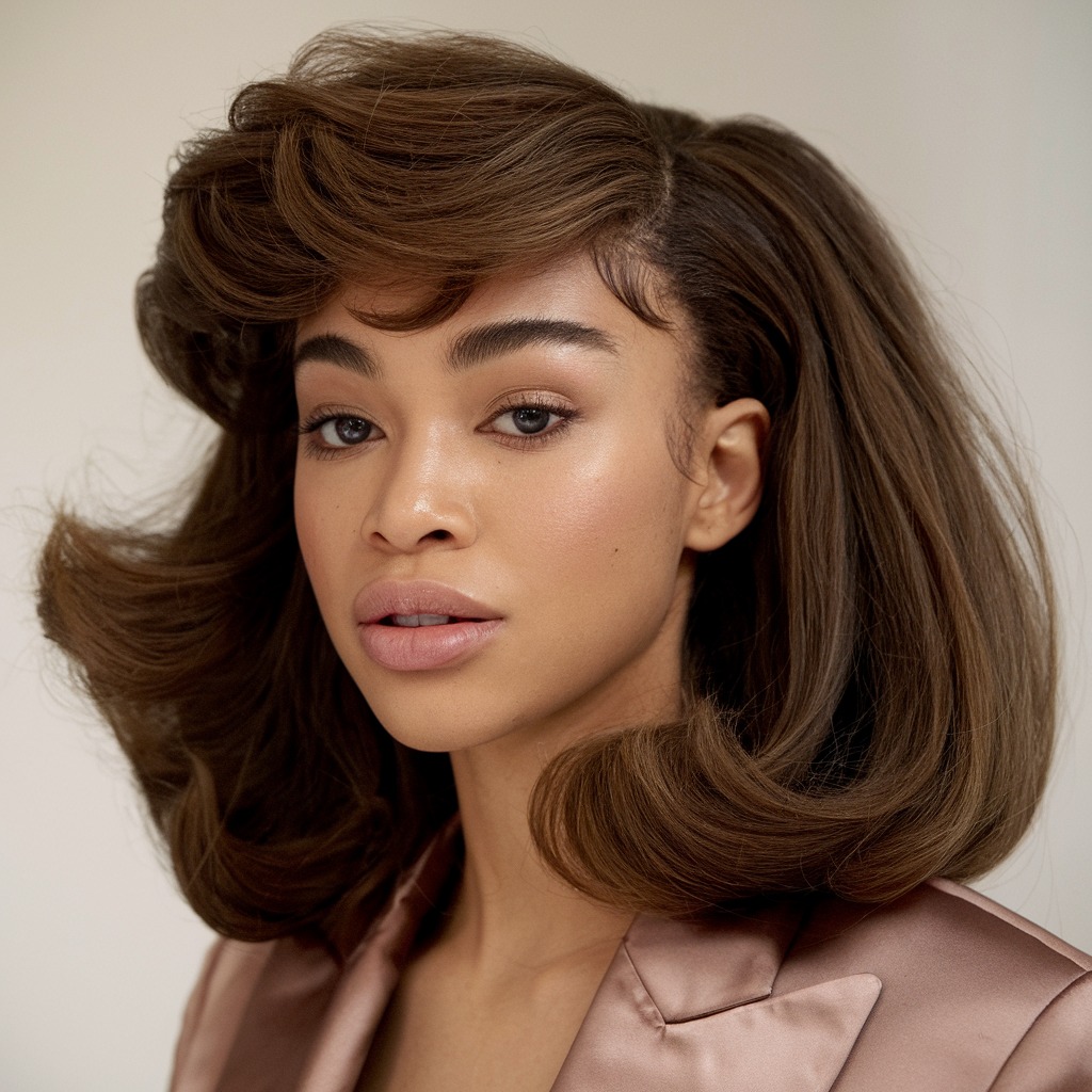 Side-Swept Bangs with a Voluminous Blowout