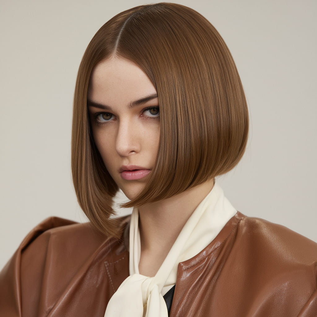 Sleek Brunette Bob with a Middle Part