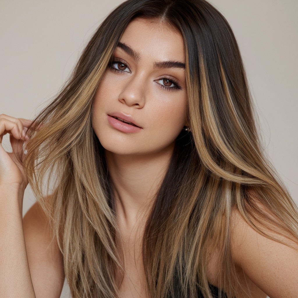 Sleek Long Layers with Espresso Balayage