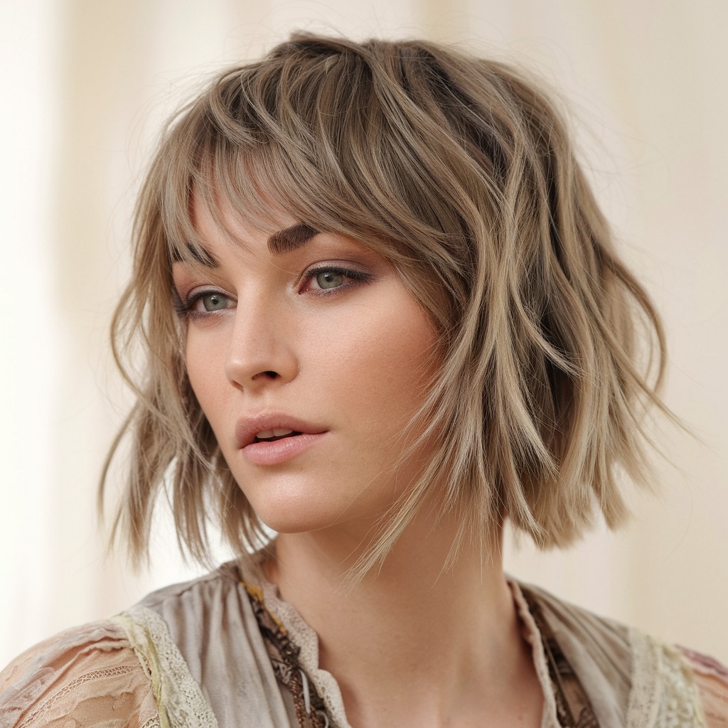 Textured Bob with Wispy Bangs