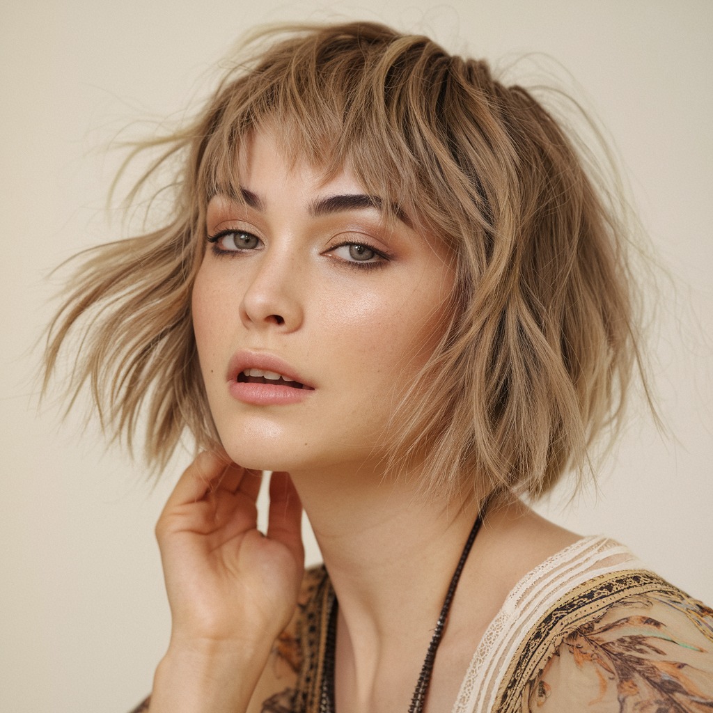 Tousled Crop with Curtain Bangs