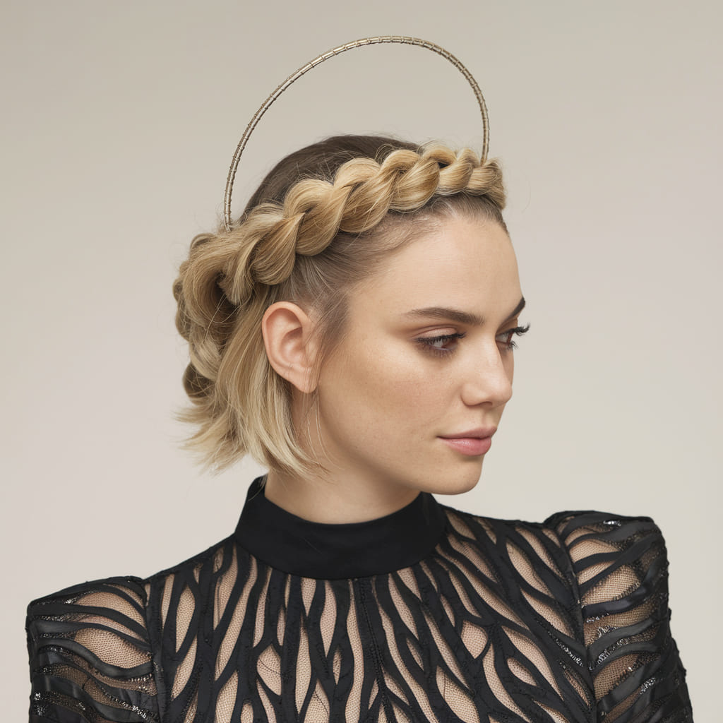 Twisted Halo Updo For Short Hair