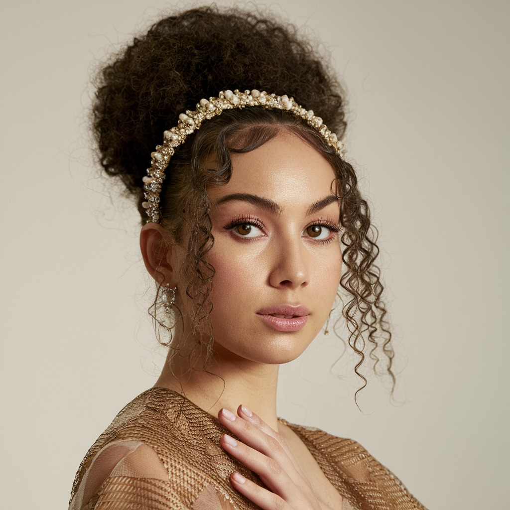 High Puff with Bejeweled Headband