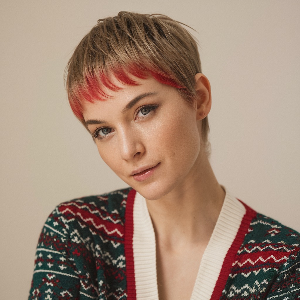 Short Layered Pixie with Crimson Tips