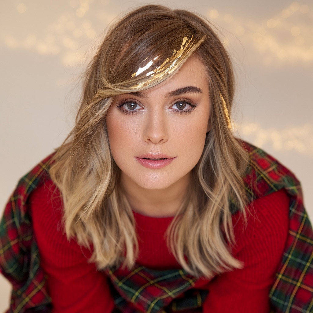 Side-Swept Bangs with Gold Foil