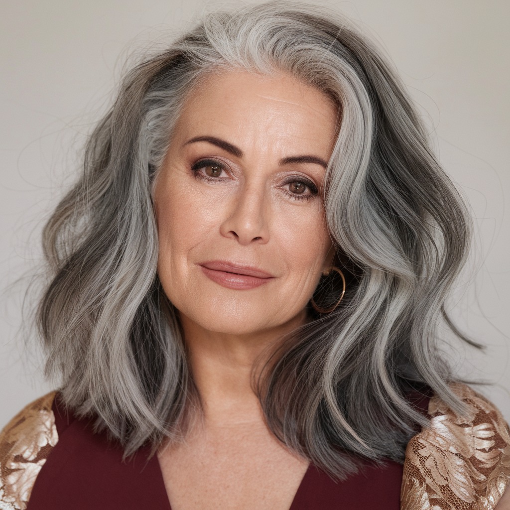 Silver Balayage on Medium Brown