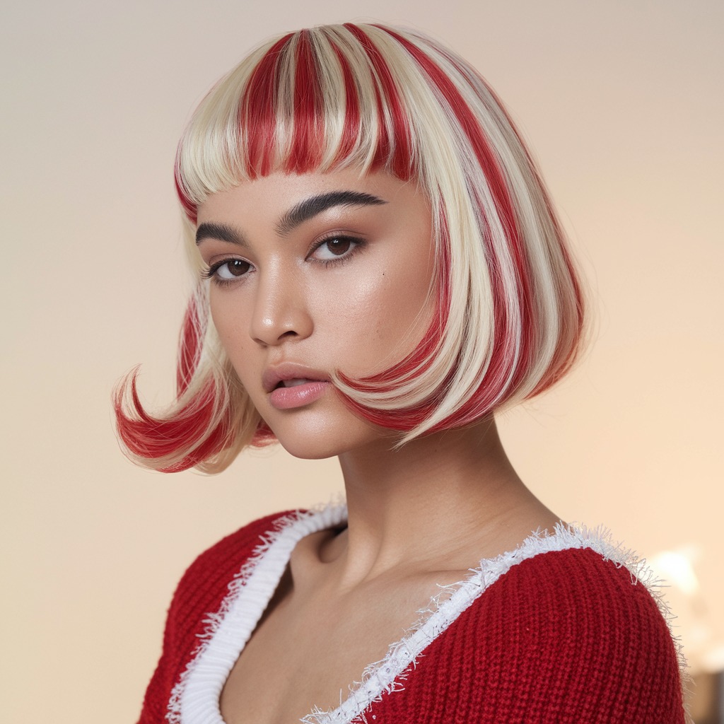 Sleek Blunt Bob with Candy Cane Tips